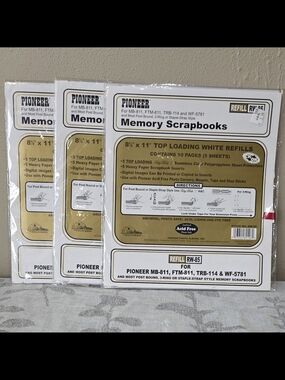 3 PIONEER White Refills with Gold Accents - Memory Scrapbook Inserts
